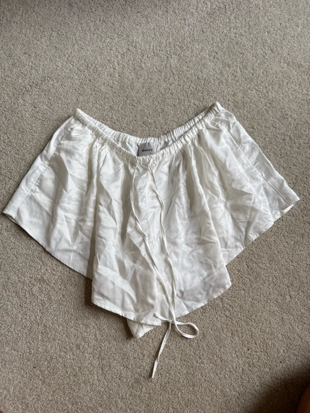 Maeve Cream Satin-Look Elastic Waist Shorts